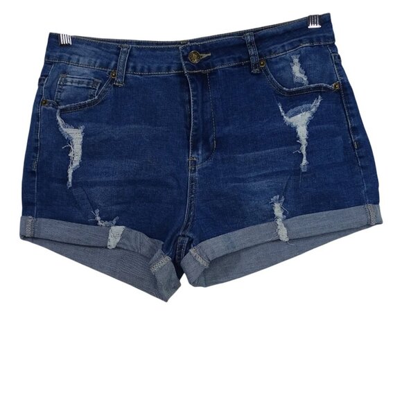 Distressed Ripped Denim High Waist Jean Shorts Women Size M Casual Rolled Hem - Picture 1 of 7